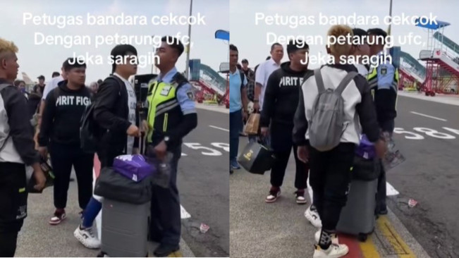 Pemain UFC Jeka Saragih berseteru dengan petugas bandara. (tiktok)